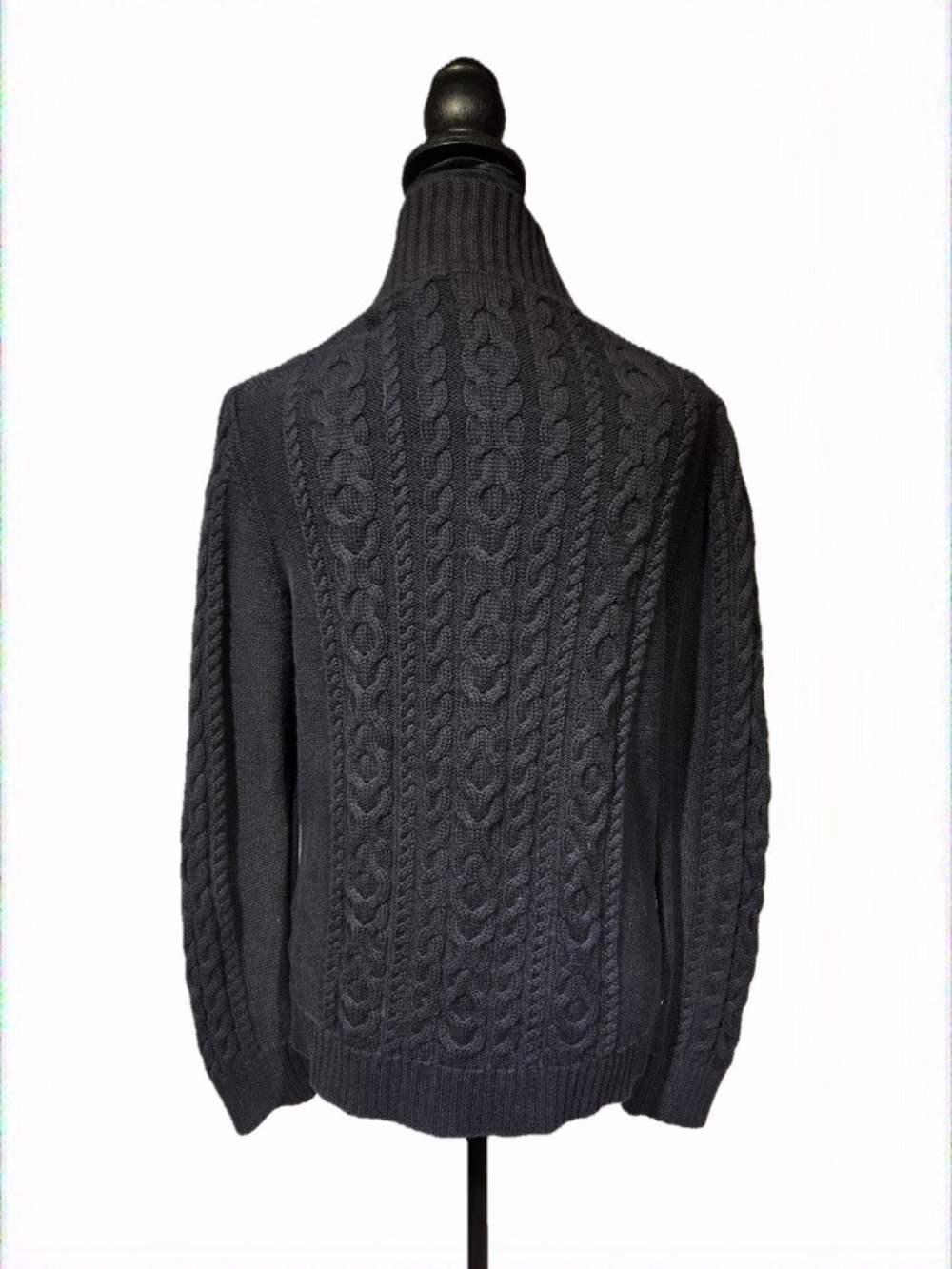 L.L. Bean Black 100% Cotton Cable-Knit Zip Mock Neck Sweater - Picture 4 of 5